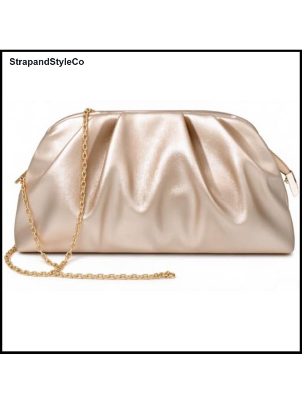 PU Leather Pleated Cloud Clutch Evening Bag with Chain Strap